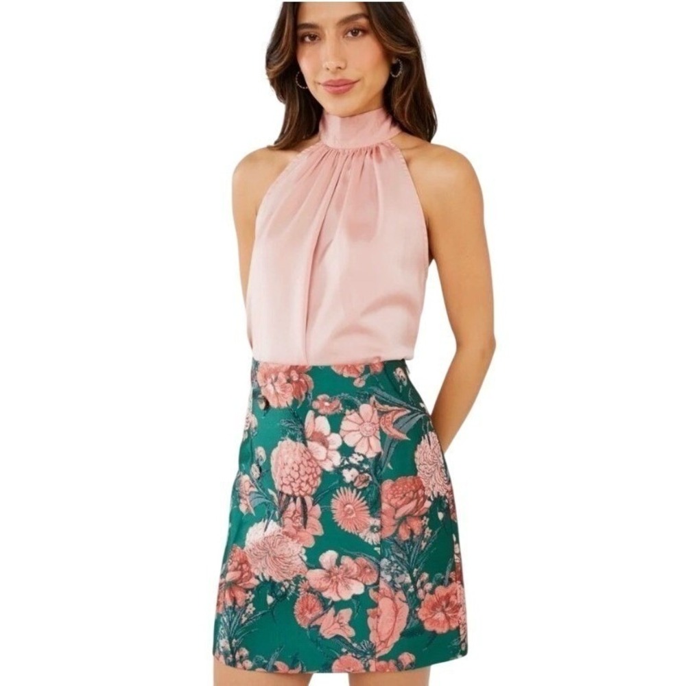 Abbey Glass Womens Size XL Green Pink Jessica Jacquard Mini Skirts NWT